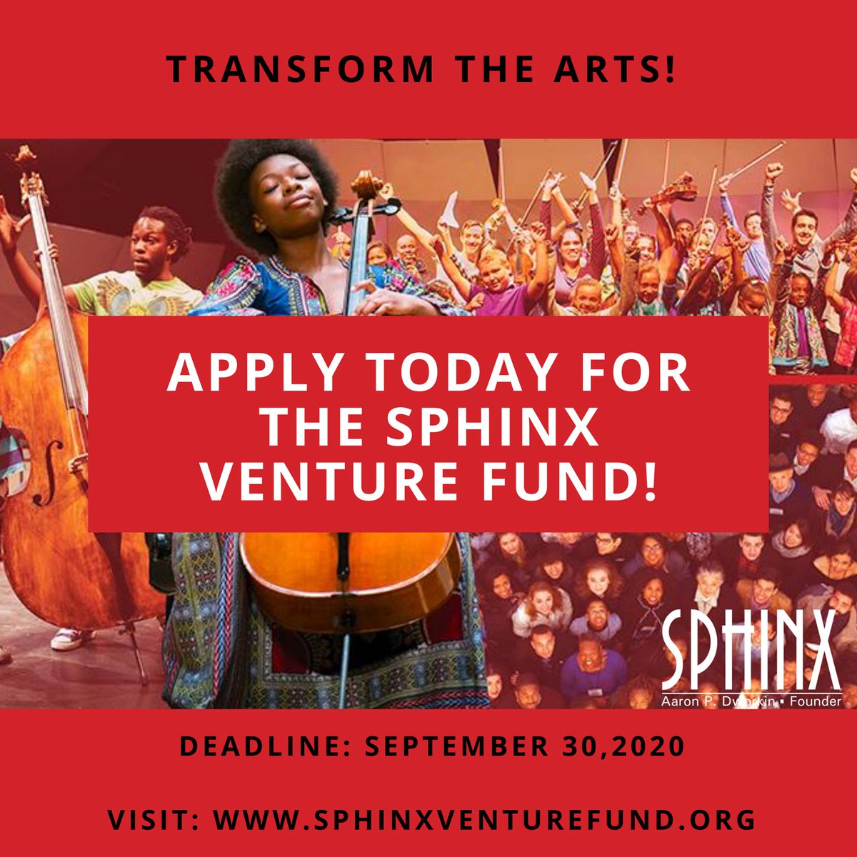 SphinxOrg's tweet photo. Do you have a project addressing diversity, equity, and inclusion in the performing arts? There's still time to apply for a Sphinx Venture Fund grant! Learn more and apply by 9/30: https://t.co/1b8mLEVr9m. https://t.co/fmcANyAECl