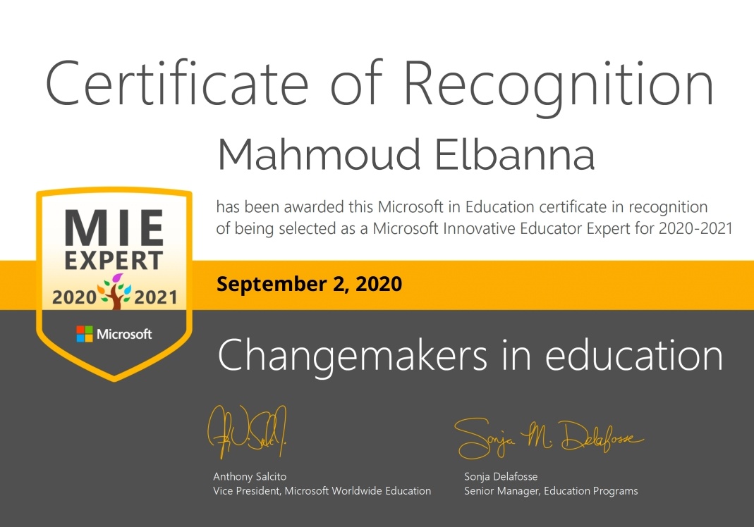 2mkMr's tweet photo. MIE Expert Microsott certificate.
 We are changemakers in education 
thank you Microsoft 
#MicrosoftEdu
#ChangeMakerEducation
#MIEExpertEgypt https://t.co/nEAIUj3x4f