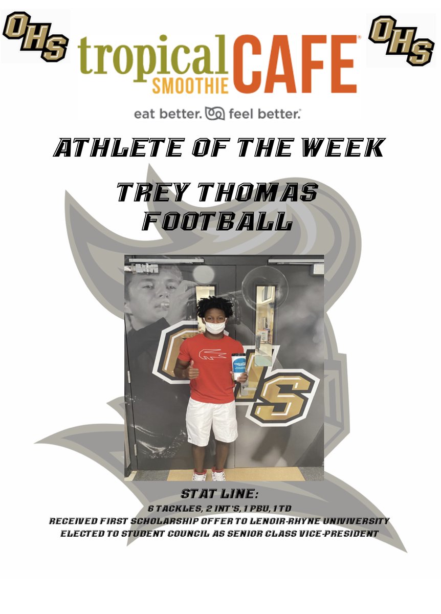 Oakleaf_Ath's tweet photo. Our @TSCNorthFlorida Athlete of the Week!   Football’s Trey Thomas!  Check out that stat line! https://t.co/bkHAL2t5Oh