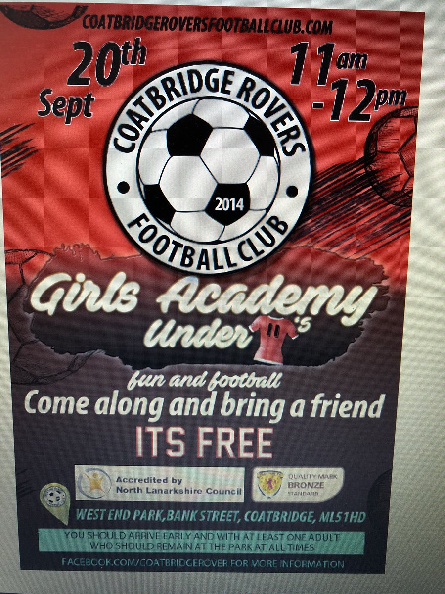 MrWhiteside3's tweet photo. Coatbridge Rovers FC have asked that we share this flyer promoting their girls football academy.  If ang girls are interested then please see the details below @GreenhillPS @PEPASGreenhill https://t.co/sugQS8x8ZX