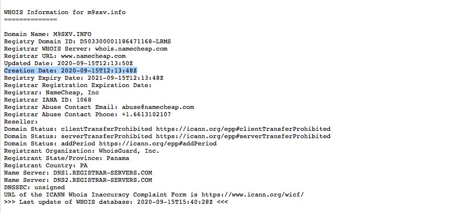 The m9sxv[.]info domain was just registered today and here are few sample links we have collected so far.  @kyleehmke  @RiskIQ  @ydklijnsma  #infosec  #malware  #smish  #osint