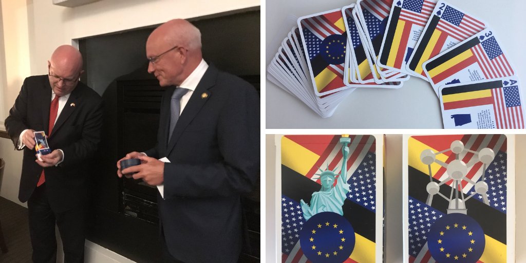 Belgium in the USA (@belgiumintheusa) on Twitter photo To cap off his time in the U.S., Amb Wouters presented a very unique 🇧🇪-🇺🇸 deck of playing cards to Amb Philip #Reeker.
The deck developed with <a href="/CartamundiCards/">Cartamundi</a> has fun facts linking Belgium to each of the fifty (50) States, the District of Columbia and the Territories. To cap off his time in the U.S., Amb Wouters presented a very unique 🇧🇪-🇺🇸 deck of playing cards to Amb Philip #Reeker.
The deck developed with <a href="/CartamundiCards/">Cartamundi</a> has fun facts linking Belgium to each of the fifty (50) States, the District of Columbia and the Territories.
