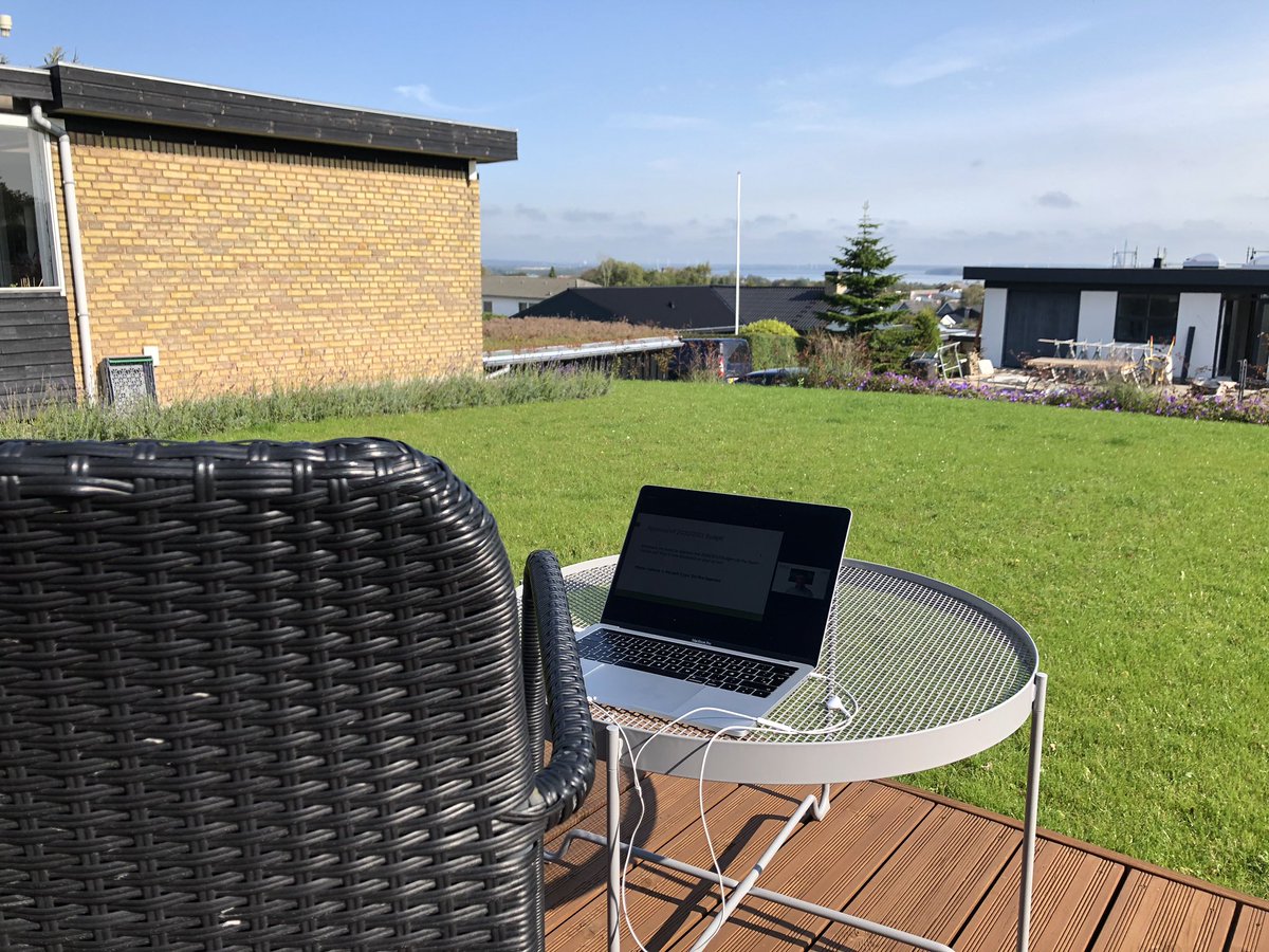 lovschall's tweet photo. So this should have been sunny Cardiff, Whales. But greetings to you all from Nørresundby, Denmark. At home outside enjoying the opening conference session.   #IGELU2020 https://t.co/TiwGDk98cc
