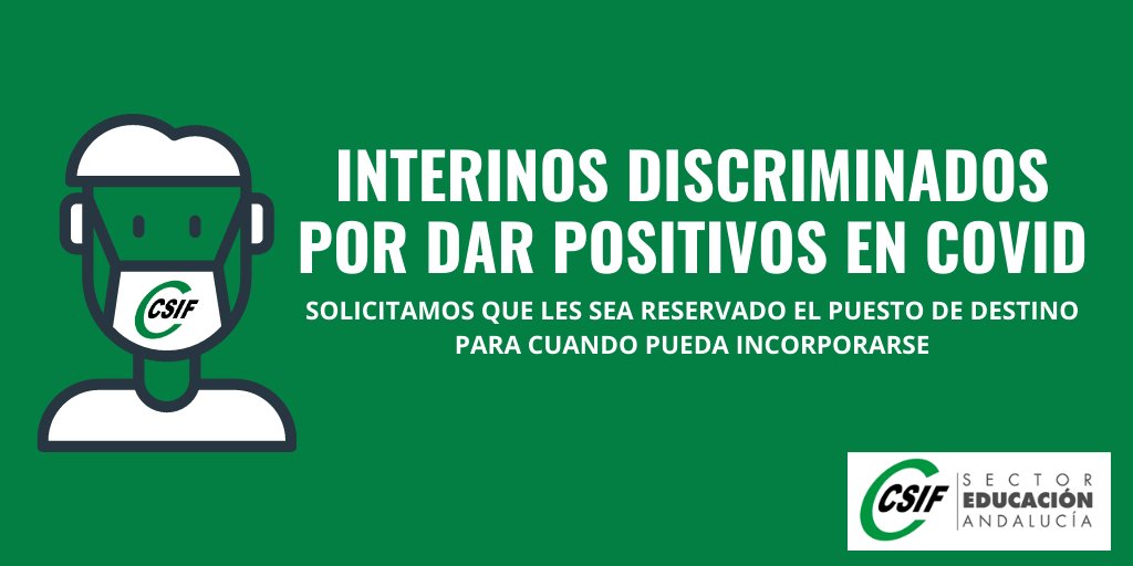 😷CSIF-A RECHAZA QUE SE DISCRIMINE A LOS DOCENTES INTERINOS Y SE LES DEJE “EN LA CUNETA” POR SEGUIR CUARENTENA O DAR POSITIVO EN COVID

💚La presidenta del Sector lamenta la “lesión de derechos” 

👇👇 Más Información 👇👇
cutt.ly/GfP6pjy

💚 CSIF Educación Andalucía