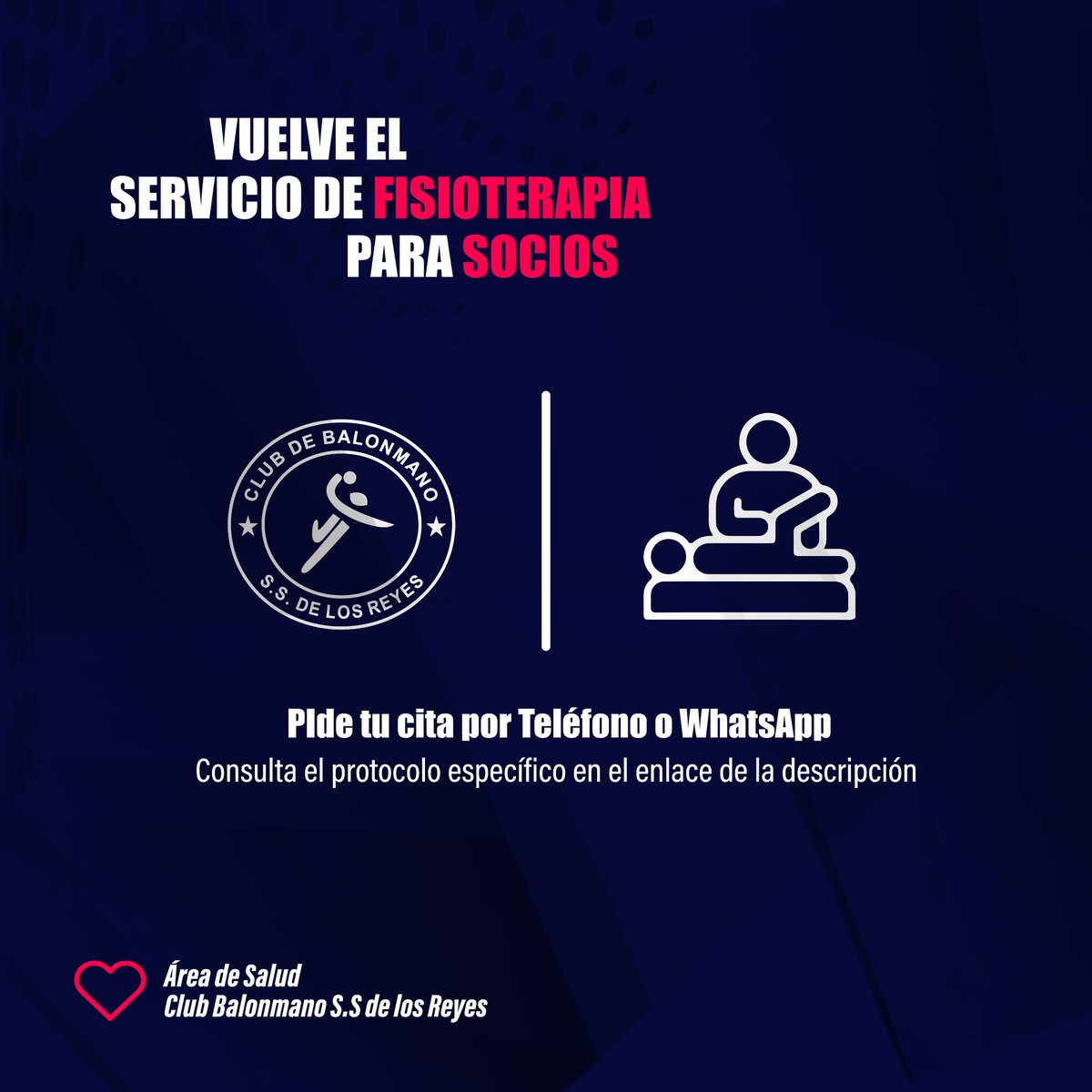balonmanosanse's tweet photo. ATENCIÓN‼️Nos alegra comunicaros que volvemos una temporada más poniendo en marcha nuestro servicio de fisioterapia para socios.

📲Pide tu cita por teléfono o Whatsapp

🛡️Consulta todas las medidas preventivas frente al COVID- 19: https://t.co/vUIDw356hi https://t.co/8tYZbzOMv0