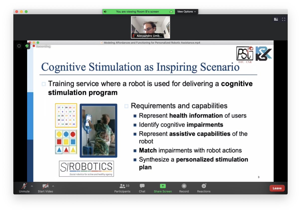<a href="/aleumbrico/">Alessandro Umbrico</a> is presenting "Modeling Affordances and Functioning for Personalized Robotic Assistance" (KR and Robotics) at 17th Conference on Principles of Knowledge Representation and Reasoning. Integration of AI Planning And Ontologies integratin <a href="/CNRPst/">PST@ISTC-CNR</a> <a href="/StampaCnr/">Stampa Cnr</a> <a href="/cnr_istc/">ISTC_CNR</a>