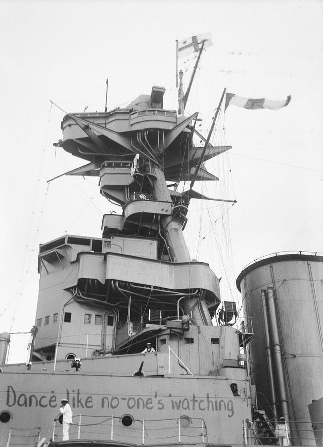 And thus were the floodgates opened and the trend swept across the entire fleet like wildfire. Here's the ill-fated HMS Hood sporting her 'Dance Like No-One's Watching' conning tower script, just days prior to her destruction at the hands of the Bismark.
