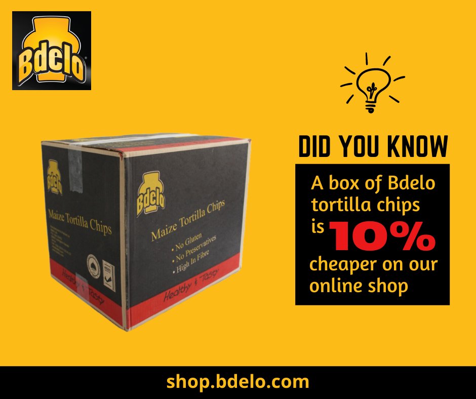 bdelo_ltd's tweet photo. It is possible to buy our award winning tortilla chips in bulk 10% cheaper. You also have the option of picking the flavors that you want to fill the box. Visit our online shop to view this amazing offer.
https://t.co/GmJE4BEyjU
#TuesdayThoughts #tuesdayvibes #offer https://t.co/eLPRq4v2e2