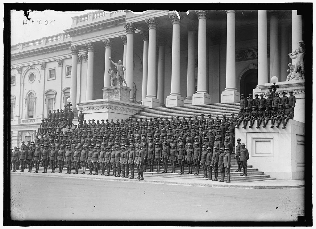 #OTD 1919 Washington, D.C., victory parade to celebrate victory in #WorldWarOne (1914-18). Pictured are Military Police, 1st Division, American Expeditionary Forces on the East Steps of the U.S. Capitol. Image credit: @librarycongress @USArmy @FightingFirst #WW1