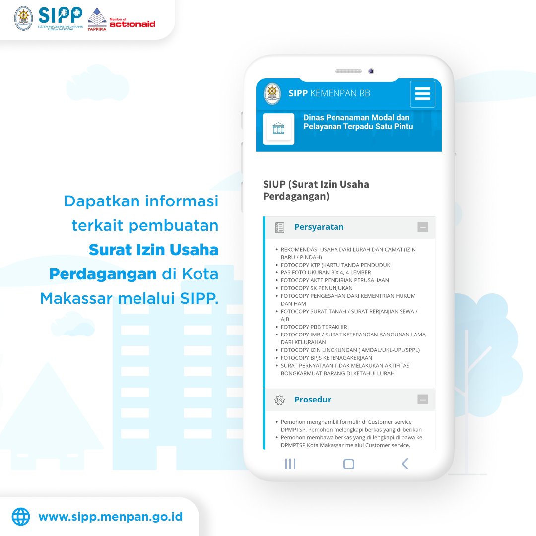 sipp_menpan's tweet photo. Selamat malam, #SahabatSIPP!

Layanan Surat Izin Usaha Perdagangan hadir di Kota Makassar. Pelayanan ini hadir untuk memudahkan masyarakat Makassar yang memiliki usaha perdagangan untuk mendapatkan izin dagang. https://t.co/omw534SbIZ