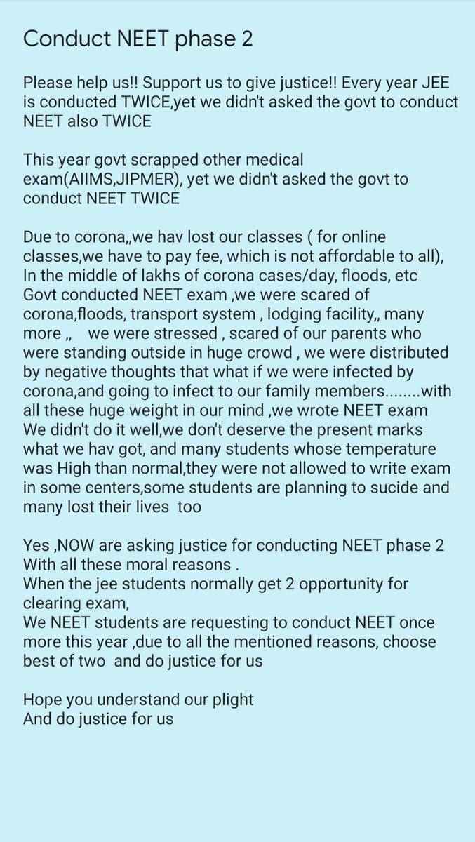 jaindeepak45's tweet photo. @DrRPNishank
 sir it is a genuine request to you Please conduct NEET exam twice a year as JEE mains is conducting.There is continuously increase in NEET aspirants per year if you will take it twice the student will will be satisfied by 2 chances in 1 year #ConductNEETin2phases https://t.co/VdtKgqRvhq
