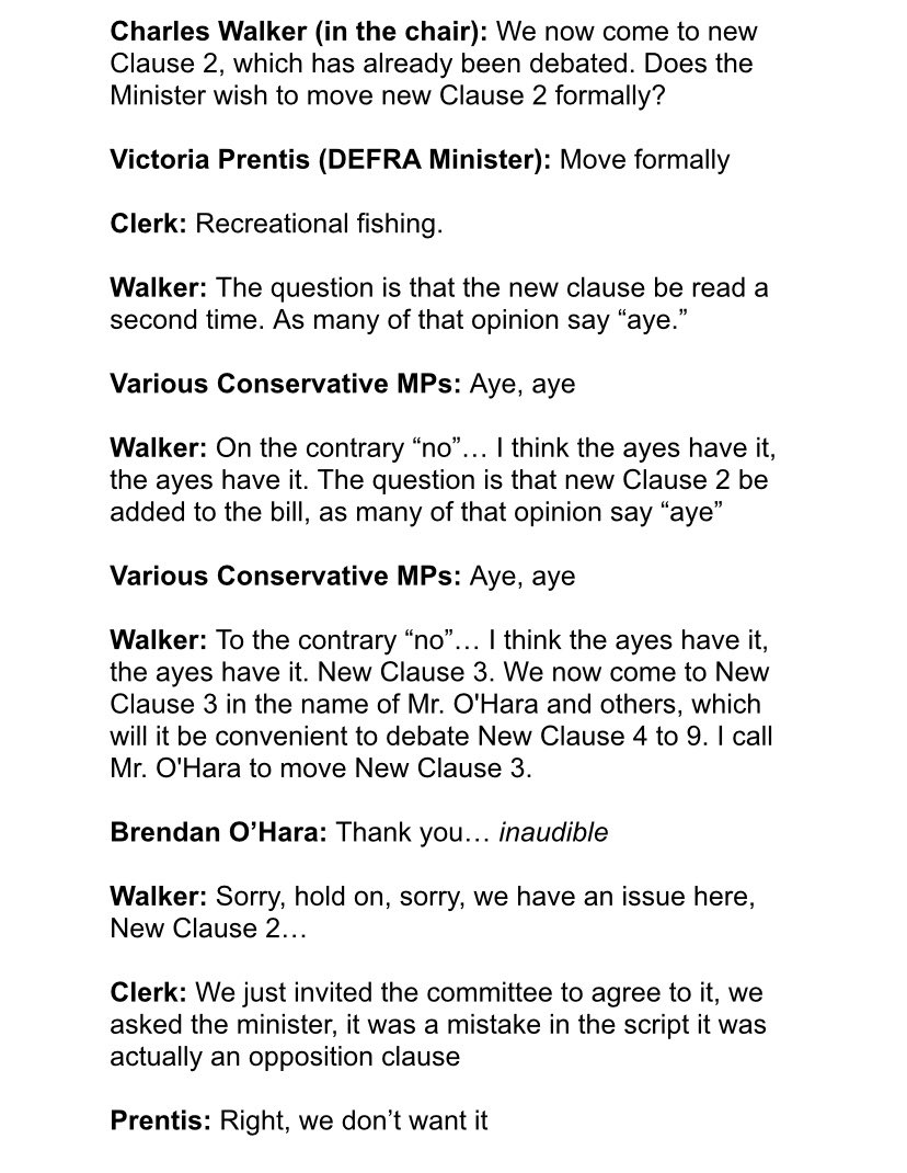 A transcript of the section of the meeting in question: the minister formally moves the clause, voted through, and when informed of the mistake says: “right, we don’t want it”. Labour realised the mistake and stayed quiet, meeting adjourned shortly after.