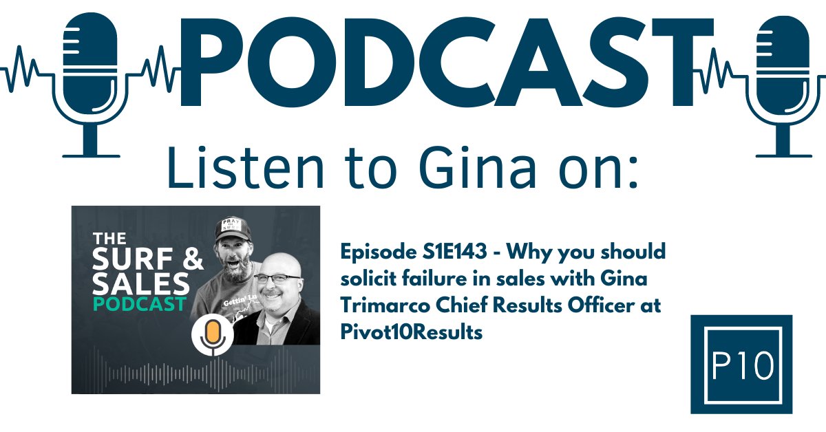 Pivot10Results's tweet photo. Lots to listen to this week! Gina was on the Harris Consulting Group's Surf &amp; Sales podcast with @rharris415 and @thescottleese  

Her episode dropped yesterday. 

Listen here: 
https://t.co/ozBQ0ICI3D https://t.co/vSAp8YO8Cm