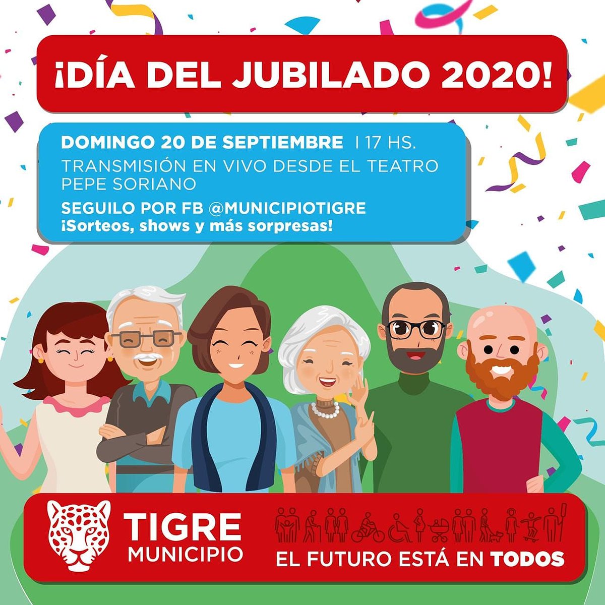 🏡¡Celebramos el #DíaDelJubilado a distancia! 👨🏻‍🦳👵🏻
¡Este domingo 20/09, a las 17 hs, te invitamos a disfrutar de shows artísticos, sorteos y más desde casa! 🎭👾🤸‍♂️

💻  📱 Seguí la transmisión en vivo del festejo:
🔗 facebook.com/TigreMunicipio