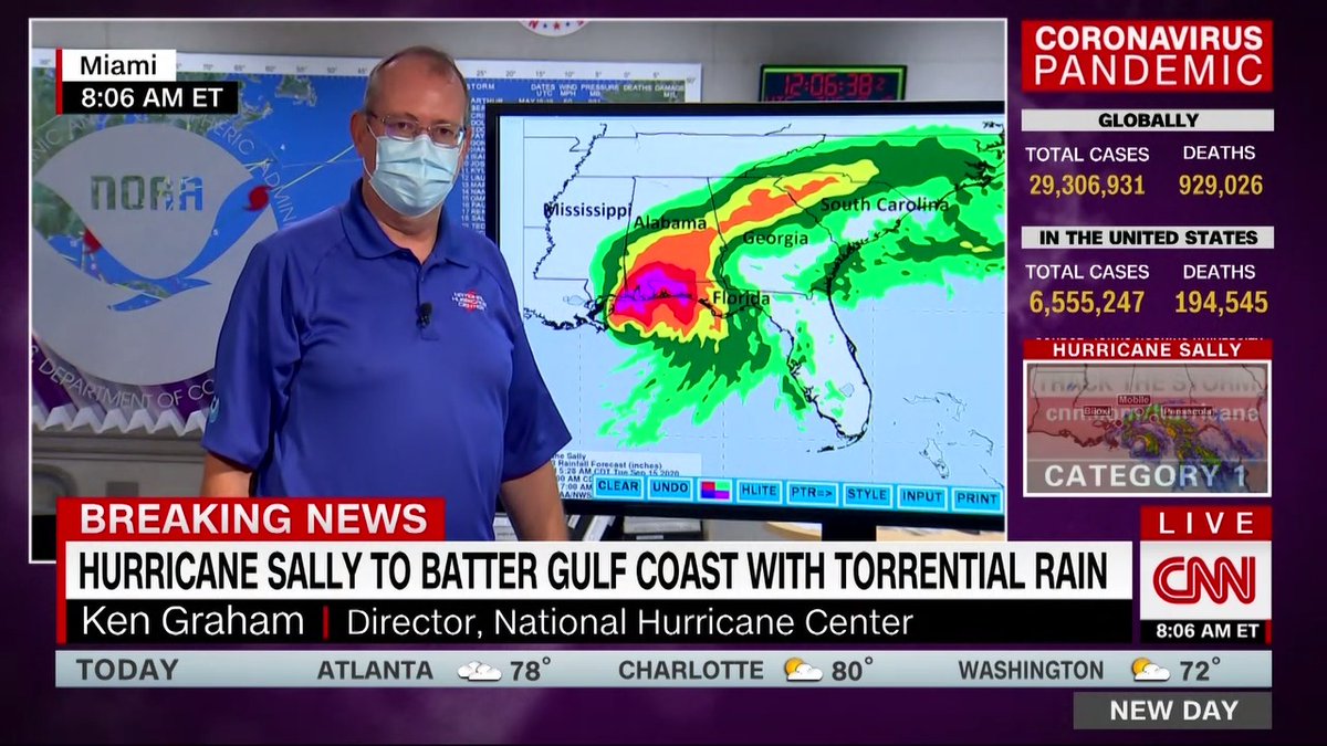New Day (@NewDay) on Twitter photo 2020-09-15 12:21:44 The rain from Hurricane Sally along with storm surge could pose an incredibly dangerous problem, says National Hurricane Center director Ken Graham. It comes down so fast that it starts to pond, he says. Your rivers and your streams... cant drain cnn.it/2ZG4cdV The rain from Hurricane Sally along with storm surge could pose an incredibly dangerous problem, says National Hurricane Center director Ken Graham. It comes down so fast that it starts to pond, he says. Your rivers and your streams... cant drain cnn.it/2ZG4cdV
