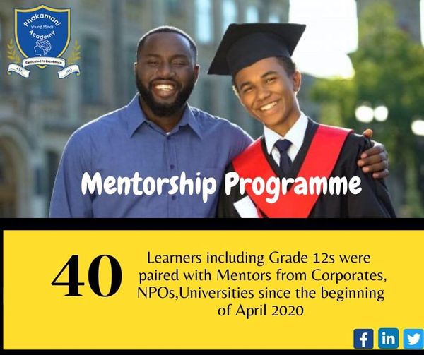 Good news!! We are glad to say that since April 2020, we paired 40 learners (including Grade 12s)  with Mentors from @MomMetZA  <a href="/Vodacom/">Vodacom</a> <a href="/SasolSA/">Sasol</a> <a href="/DeloitteSA/">Deloitte SA</a> <a href="/StandardBankZA/">Standard Bank ZA</a> <a href="/SABreweries/">The South African Breweries</a> @TheLAG_SA <a href="/Discovery_SA/">@Discovery_SA</a> <a href="/go2uj/">University of Johannesburg</a> <a href="/WitsUniversity/">Wits University</a> <a href="/drkhumalo_m/">mthandazo</a>  #Mentorship #21ActsofGoodness