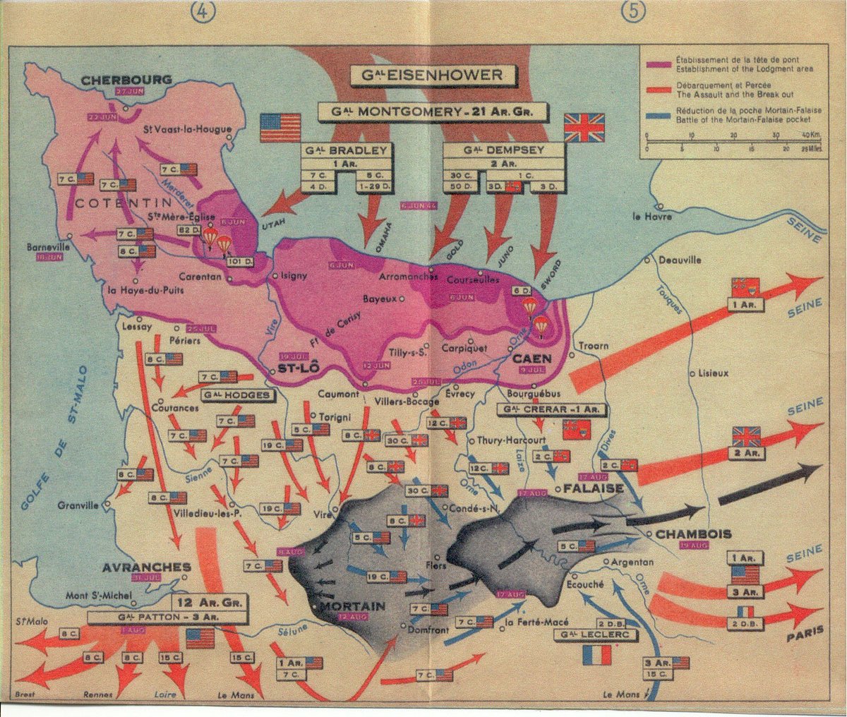 16 of 40:In truth, the fighting went according to Monty’s plan in Normandy: he had always intended to attract and pin the German panzer divisions on the left flank of the Allied line, enabling Bradley's troops to break out on the right flank.