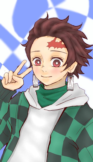 もちこ🍞さんがTwitterに投稿した竈門炭治郎(鬼滅の刃)のイラスト。