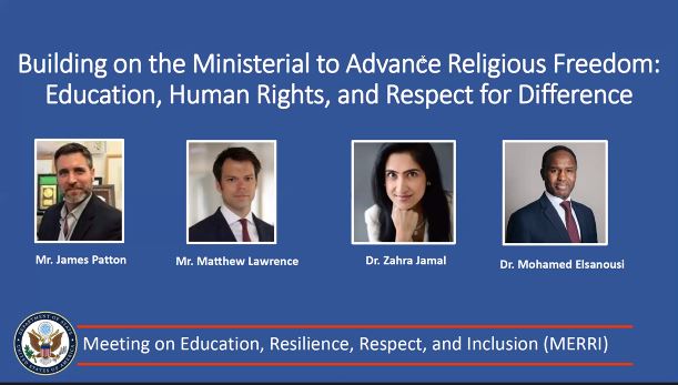 peacemakersnetw's tweet photo. Happening Now: Network ED speaks at the Meeting on Education, Resilience, Respect, and Inclusion, hosted by @StateIRF focusing on the importance of education to advance human rights and respect for difference. #MERRI #MutalRespect https://t.co/pfXy1qJLvj