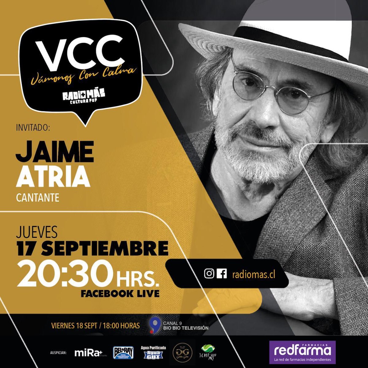 ZuritaInformada's tweet photo. ATENCIÓN jueves 17 @jaimeatriamusica @jaimeatriaarte #radiomas 20:30 #Concepcion #SaldosdeOtoño #VolveraSer #MilagrosdeVida #ZuritaInformada #CoctelDeEstrellas #MeLoDijoAdela https://t.co/I99LCqbvWp