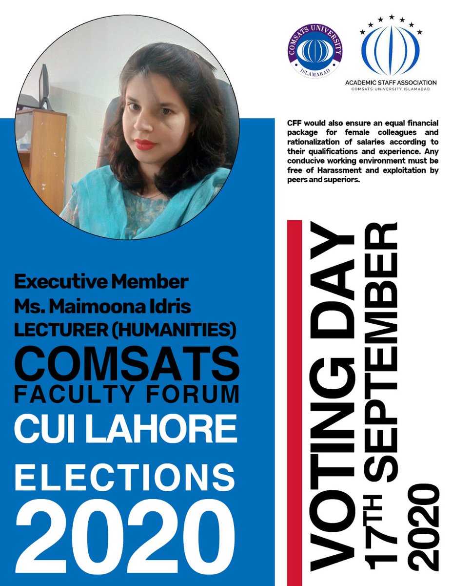 COMSATSFForum's tweet photo. Vote for change, vote for CFF..
Vote for Comsats faculty forum
@ubajwa
@Momina_Shaheen
@Dr_AliNawazKhan
@dr_imcheema
@DrKhurramZaidi1
@AminaHAMEED11
@Sabeen03417246
@imraza
@Drwaseemhassan
@HAROON3501
@hiba_hashmi09
@monaymalik
@NayyarButt4
#comsatsfacultyforum #cui_lahore #cff https://t.co/bTM65Brh7O