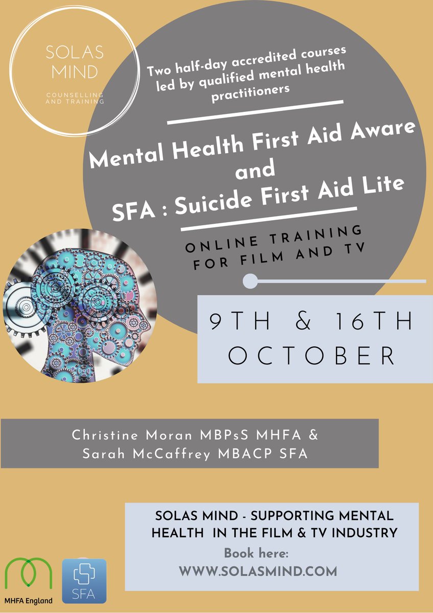 cinemamasco's tweet photo. We are really want to shine a light on Mental Health and to ensure we get the proper training to help someone who is distressed, Solas Mind are running some courses and are offering our Cinemamas Community a special discount!
#cinemamas #solasmind #therapy #counselling #selfcare https://t.co/UIrxX42rV9