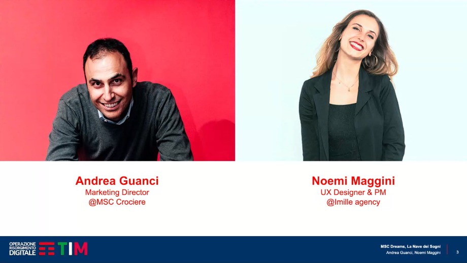 🚀 Al via il nostro primo intervento per @operazionerd: “MSCDreams, ripartire con la Nave dei sogni”.
Relatori <a href="/andreaguanci/">Andrea Guanci</a>, direttore Marketing <a href="/MSC_Crociere/">MSC Crociere</a> e Noemi Maggini, Digital UX Designer e Data Specialist presso <a href="/imille/">I MILLE</a>.
Modera <a href="/eloradana72/">Elena Ciccarelli</a>, Engagement Director Tangity.