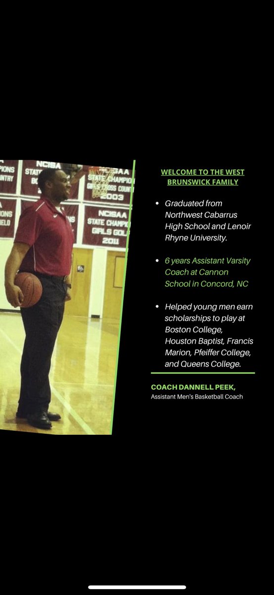 Help us welcome our 3rd new coach, Coach Peek to our West Brunswick Basketball family!