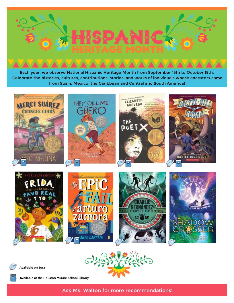 This month we reflect on the histories, cultures, stories, and contributions of individuals whose ancestors came from Spain, Mexico, the Caribbean &amp; Central and South America! Celebrate #HispanicHeritageMonth with a book from the Houston Library. #irvingreads #weneeddiversebooks