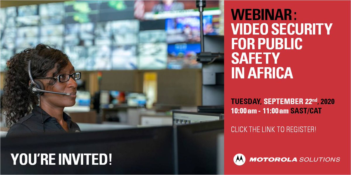 MissBSingh's tweet photo. From field officers to control rooms, from incident alert to resolution - video security is amplifying public safety! Join this webinar to learn how #MotorolaSolutions helps you leverage video to deliver safer cities across Africa. Click to register: https://t.co/BYJGJpmBai https://t.co/gcaytn87QH