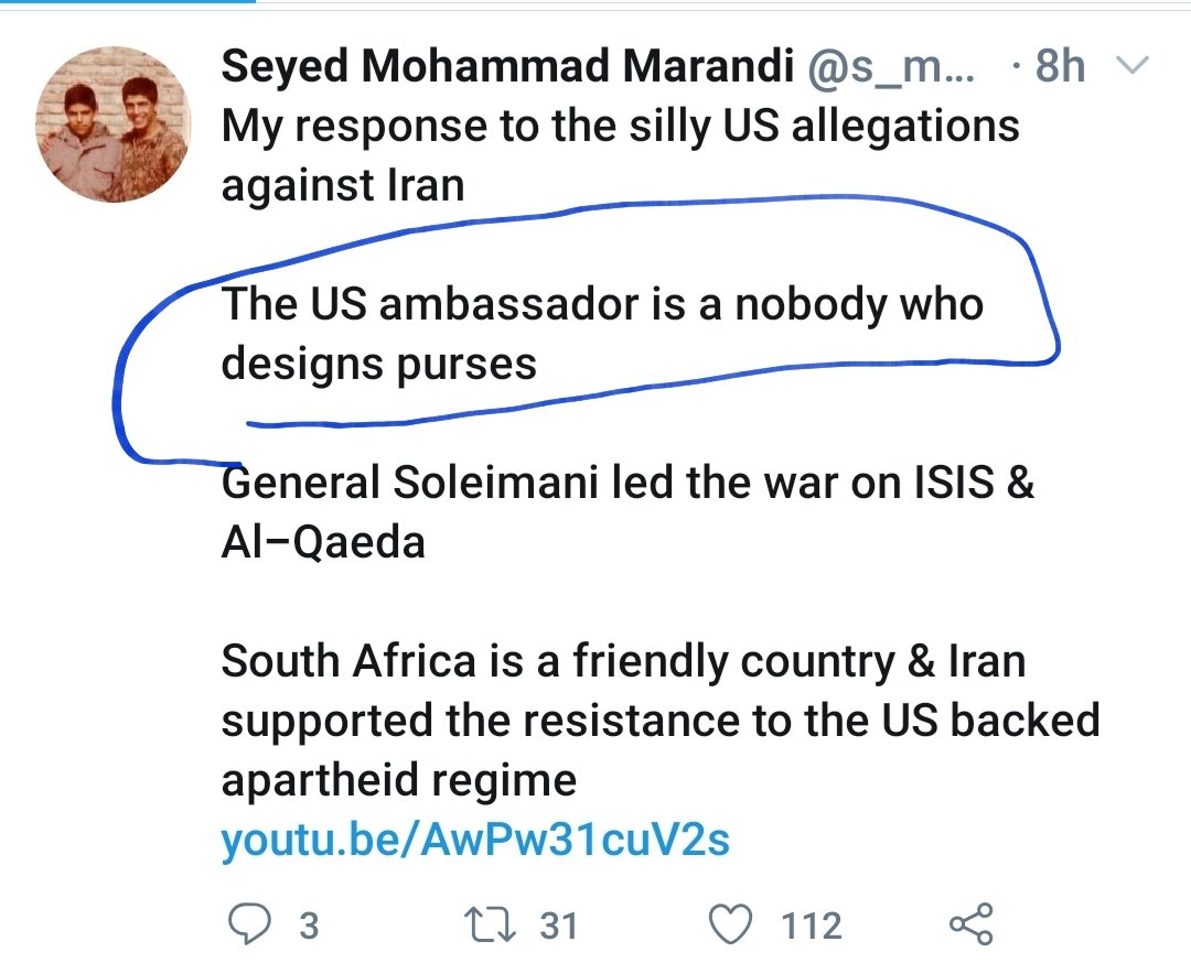 4/ This is of course the Iranian regime's talking point. Here's Mohammad Marandi, an IRI insider and a de facto spokesperson for the Iranian regime in Western media, saying exactly the same thing as Parsi, Karami, Dagres, Geranmayeh, Slavin, et al.