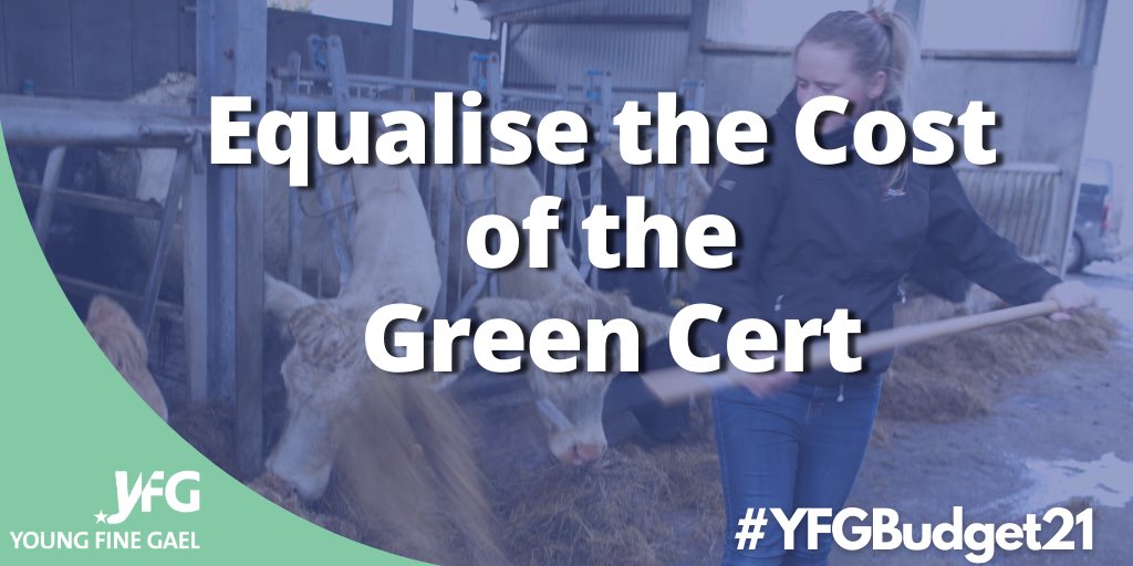 yfg's tweet photo. The Green Certificate provides students with the requirements of a qualified farmer for the purposes of Revenue and Departmental-linked schemes. 

The in-person option costs €1,700, while the online course costs €2,990. YFG can not understand why this is the case.

#YFGBudget21 https://t.co/IQWpyGroKF