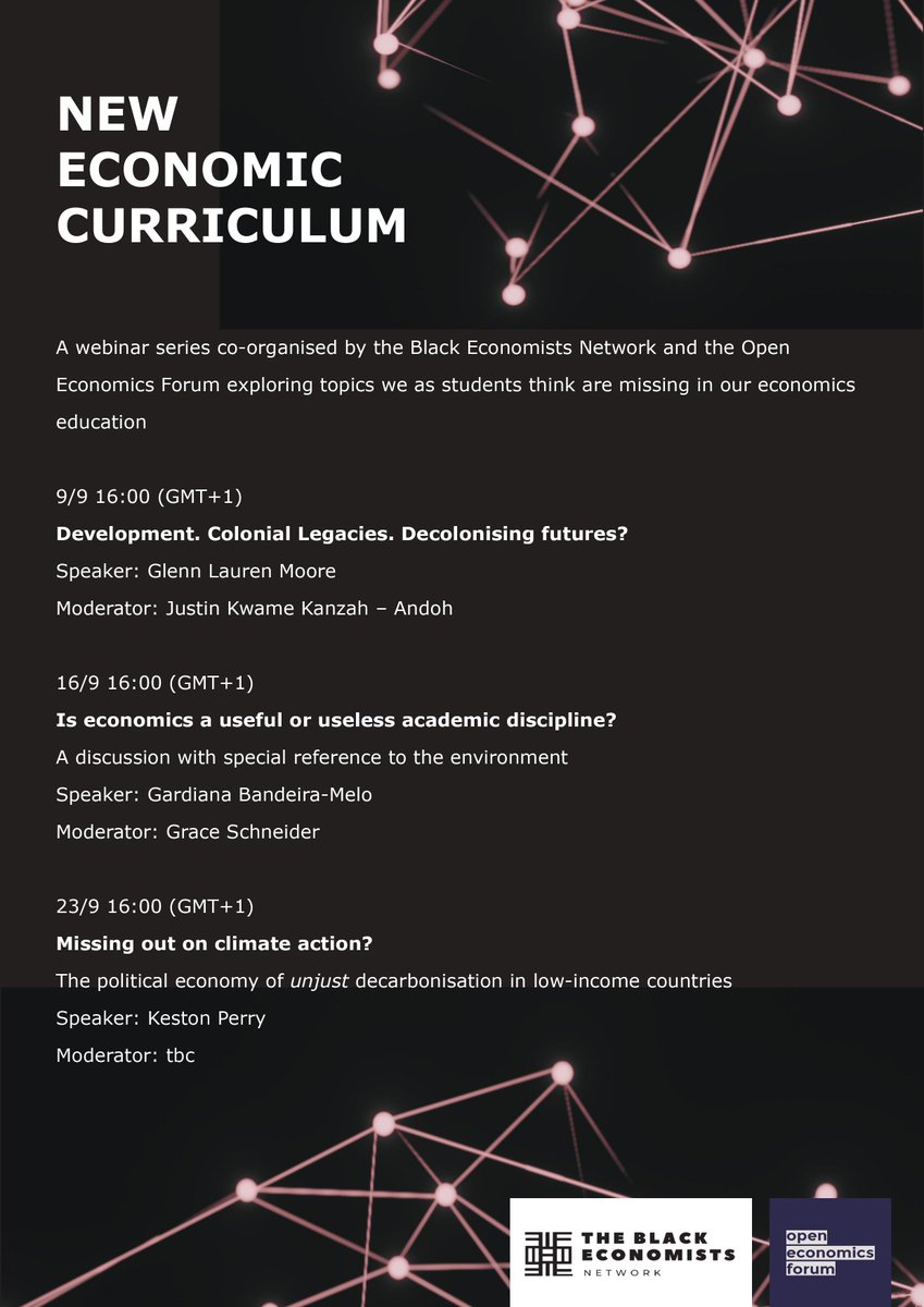 OpenEconForum's tweet photo. 💥DON'T MISS💥

#2 in the #NewEconCurriculum series, co-organised with @TheBlackEcon_ 

Is economics a useful or useless academic discipline?

Gardiana Bandeira-Melo will discuss with reference to the environment 🌿

⏰16/9 4pm UK time
🔗https://t.co/0iWhqmR75T 

@SOASEconomics https://t.co/0QYTxDDQY1