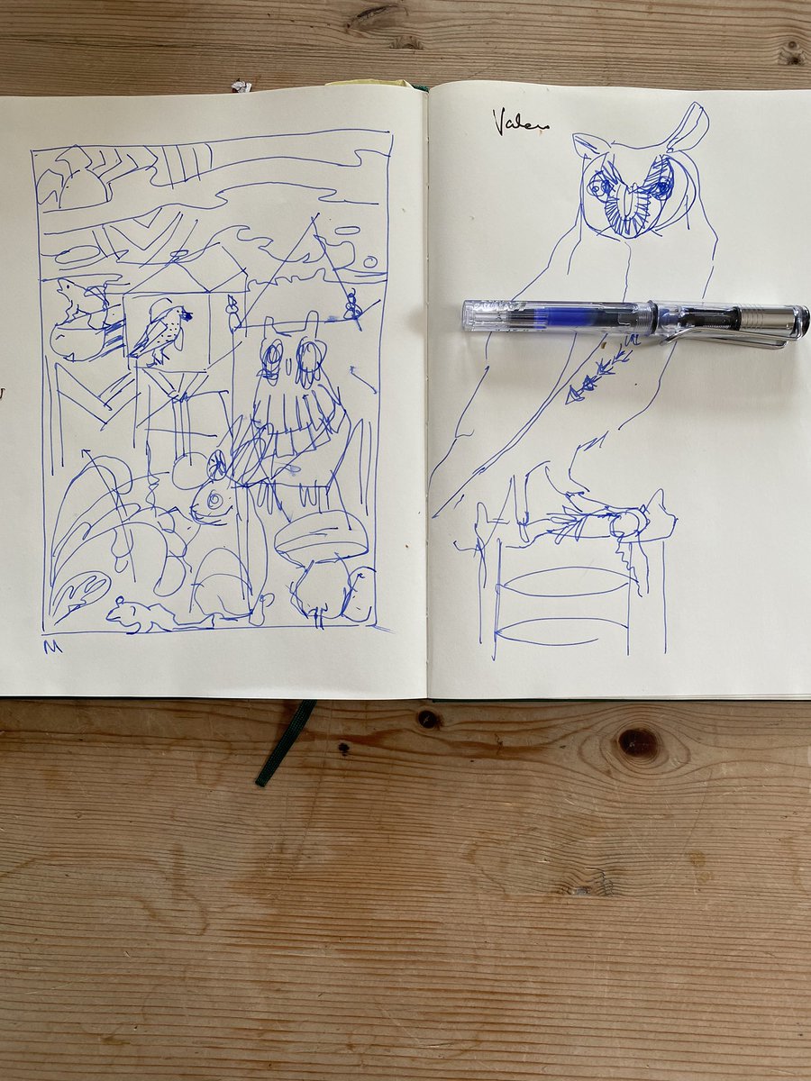 ValentineWarner's tweet photo. Mapping out work  ( compressed theatre set ) for 4ft by 3ft commission at Marchmont house. Soaking up references and images on my residency here. Owls, wood, chairs, hares, William Morris, arts and crafts emblems...... https://t.co/Ps0HTwm5Hu
