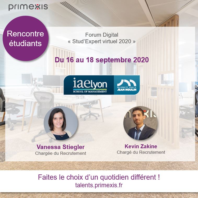 Primexis's tweet photo. [RENDEZ-VOUS]
Primexis participe au #forum virtuel organisé par #IAELYON du 16 au 18 septembre 2020
📋Plus d'informations: https://t.co/3CV0NuGj3L 
👉Nos offres: https://t.co/D1TE0qSoEo

 #Recrutement #Expertisecomptable #Job
#primexislife #Primexis #alternance #CDI
#Consultants https://t.co/O2UQODJeeQ