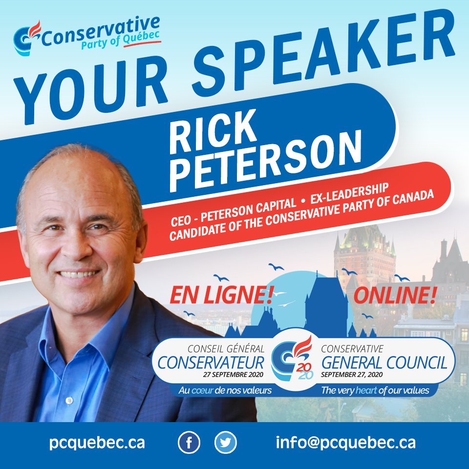 PconservateurQc's tweet photo. We are pleased to announce that a great friend of #PCQuebec, @RickPetersonCA, has accepted our invitation as a speaker to our 2020 Virtual General Council on September 27th! 

REGISTER NOW : https://t.co/DGcMkSi35i https://t.co/q7d5BxiUtY