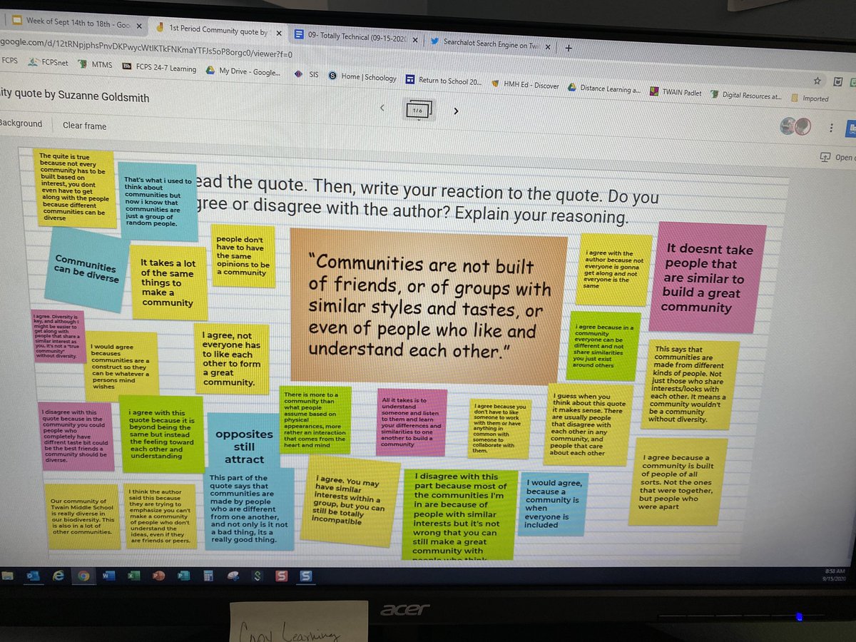 Once upon a time, we had chalk talks and rotate tables to react to quotes and excerpts. Now we have jamboards! I love using the tools at hand to make our virtual classes as interactive as possible! ❤️