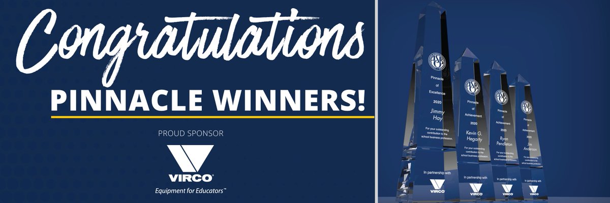 ASBOIntl's tweet photo. Congrats to the 2020 #ASBOPinnacle Award recipients! Learn how these #schoolbusiness leaders successfully combined experience w/ creativity to solve problems facing their districts. View their inspiring projects here: https://t.co/Lhv6LahGuv   #ApplaudingSBOs .@VircoInc https://t.co/ye28DJpmfx