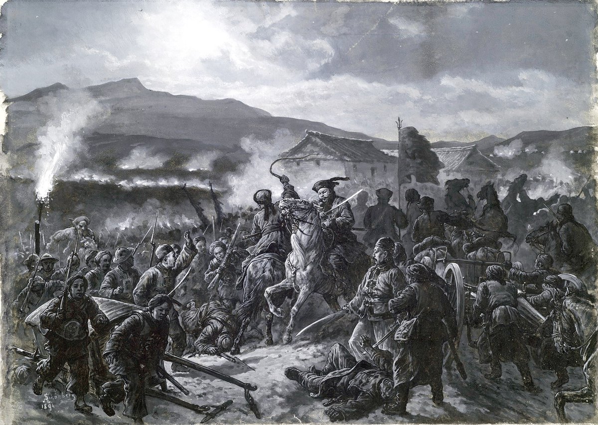 ParagonBook's tweet photo. #TodayinHistory in 1894, #MeijiJapan defeated #QingDynasty China in the #BattleofPyongyang.

Image: Battle of Ping Yang: The Routing of the Chinese Army by Johann Schonberg in the Anne S. K. Brown Military Collection (1894)

 #KoreanHistory #ChineseHistory #JapaneseHistory https://t.co/F3VcWQFUrz