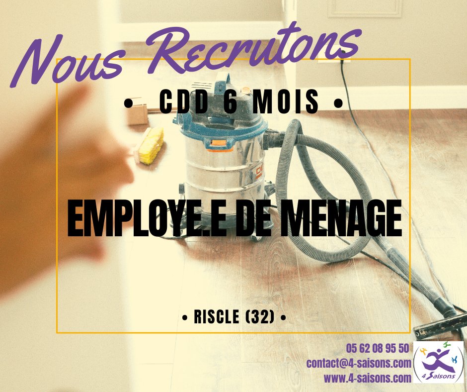 🧴 OFFRE D'EMPLOI 🧴
Nous recherchons pour l'un.e de nos adhérent.e.s un.e Employé.e de ménage à Riscle. Intéressé.e ? Plus d'infos sur l'offre et possibilité de postuler en ligne : bit.ly/32uivnN
#Recrutement #gers #menage #CDD