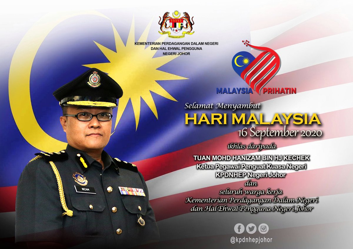 SELAMAT HARI MALAYSIA! 

#KPDNHEP
#KPDNHEPJohor #SelamatMenyambutHariMalaysia2020 #16September2020 #MalaysiaPrihatin