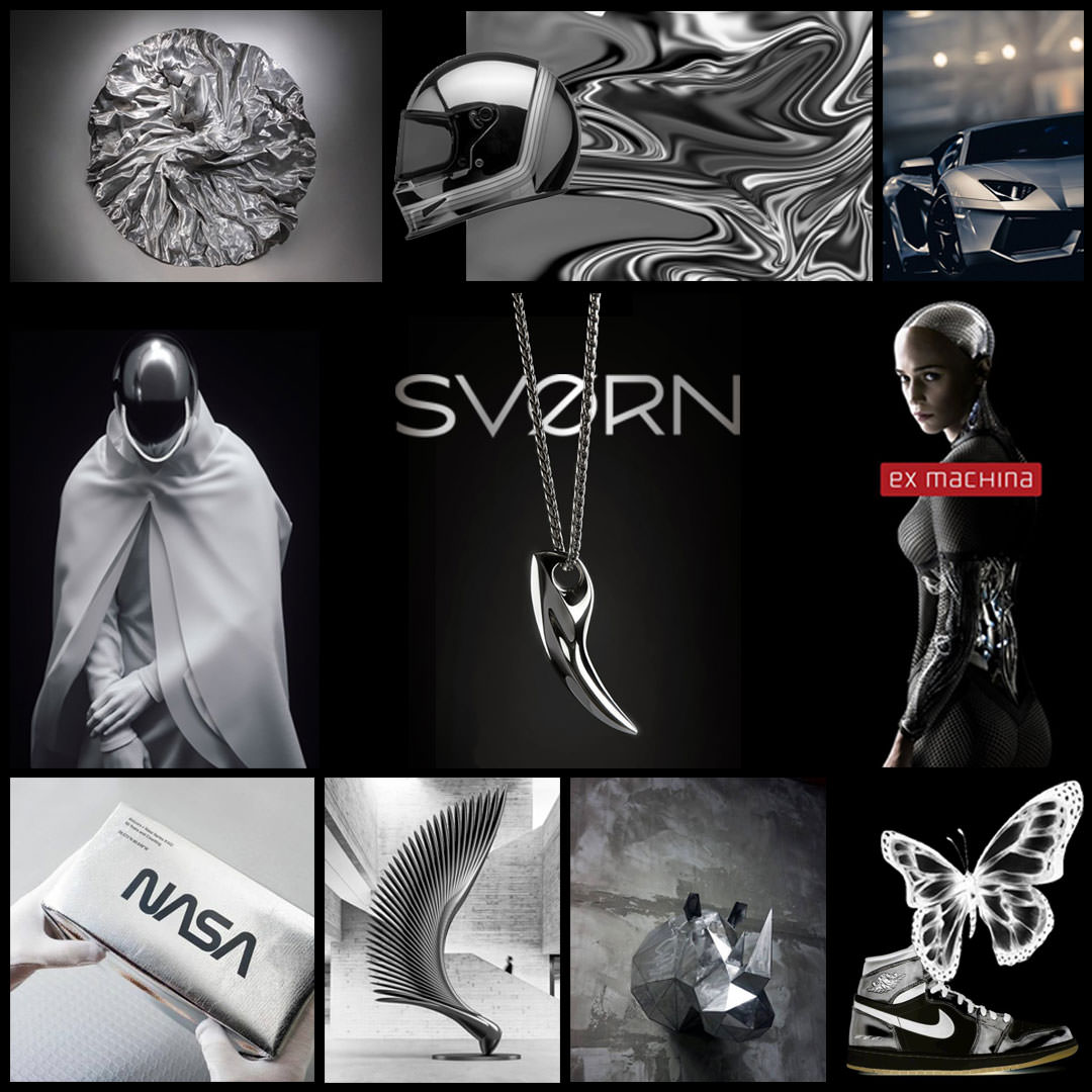 This week's #moodboard: #Chrome

► SHØP the Extraordinary: FENRIR pendant in Chrome Noir finish
svorn.net/products/fenri…

#mensaccessories #streetstyle #menstyle #mensstyle #jewelry #wolf #gift #giftideas #giftsforhim #design #sneakers #scifi #nasa #art #lamborghini #edc #metal