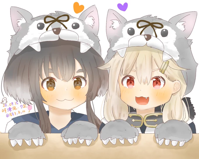 「がるる〜っ!」なわんこコンビ?✨
#艦これ版深夜の真剣お絵描き60分一本勝負
#艦これ版真剣お絵描き60分一本勝負_20200915
#艦これ #夕立 #時津風 