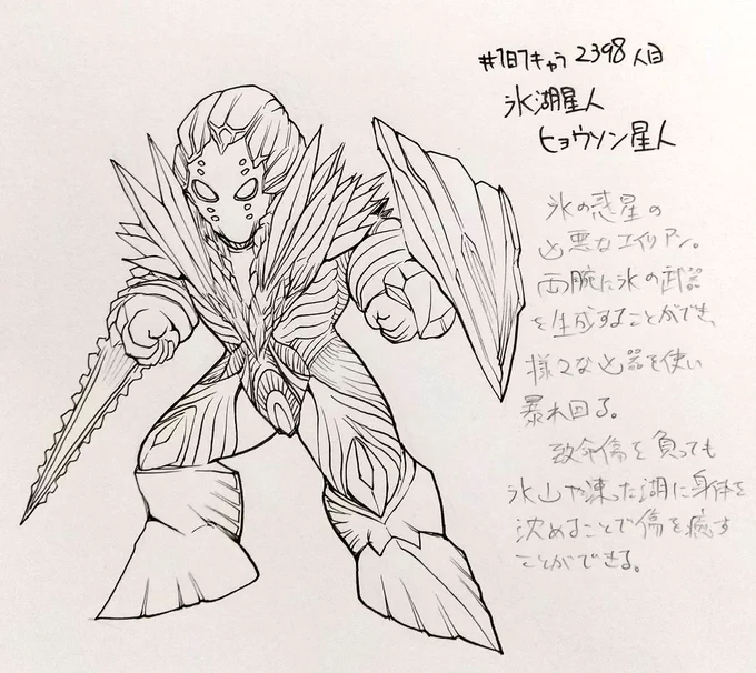 #1日1キャラ 2398人目
氷湖星人ヒョウソン星人…モチーフは氷とジェイソン 