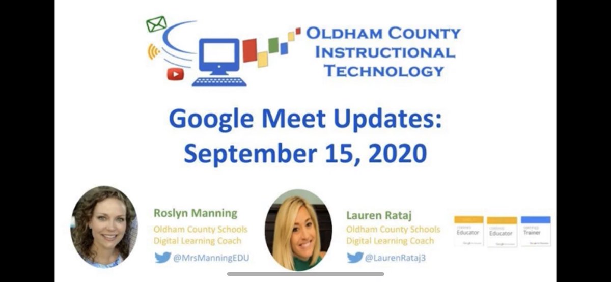 LaurenRataj3's tweet photo. Check out this video on the new #GoogleMeet updates slowly rolling out on our #TeamOldham domain! #OldhamDLN #KYDLC #GEGKentucky https://t.co/HMcqiNWRbi https://t.co/3kF3T5mbug