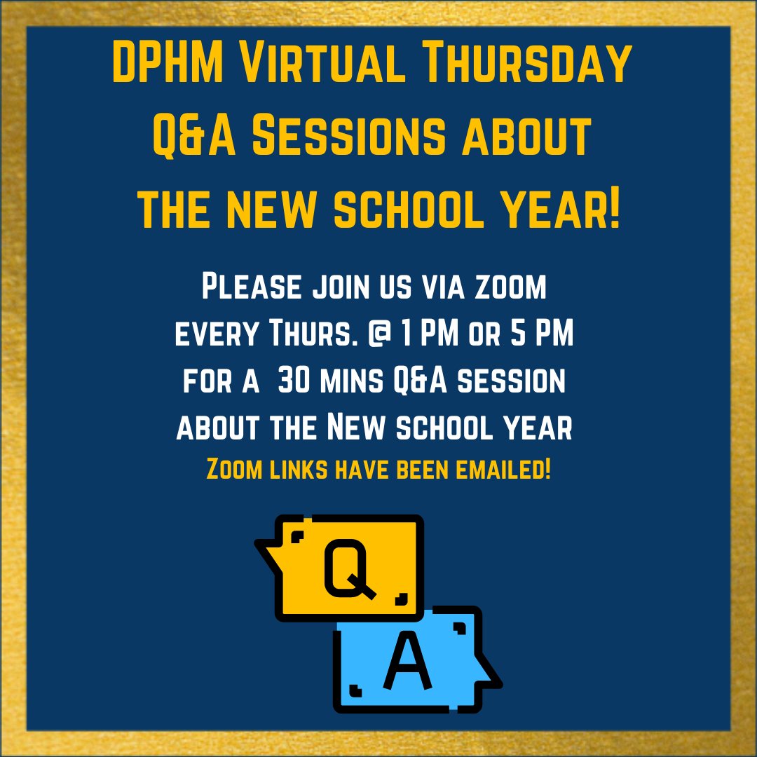 DPHarlemMiddle's tweet photo. Please join DPHM on September 17th, for a Q&A session about the new school year. On Thursday, we will host two 30 mins Q&A sessions. The first session will be at 1 pm & the second session will be at 5 pm. Zoom links have been emailed. @democracyprep and #DP #DPHMS https://t.co/g9On8M1dZJ