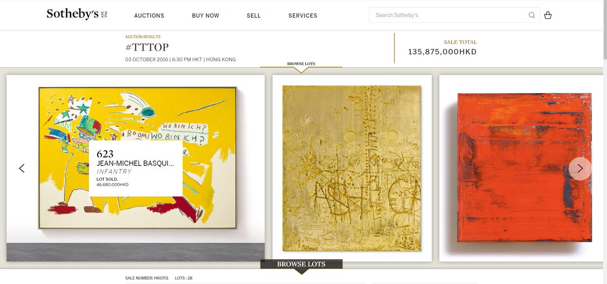 At the end of the auction, it was proven a success as it generated HK$136 million/US$17.4 million exceeding the pre-sale high estimate. The sale is also the highest-value sale of Western contemporary art ever held during a major auction series in Hong Kong according to Sotheby's