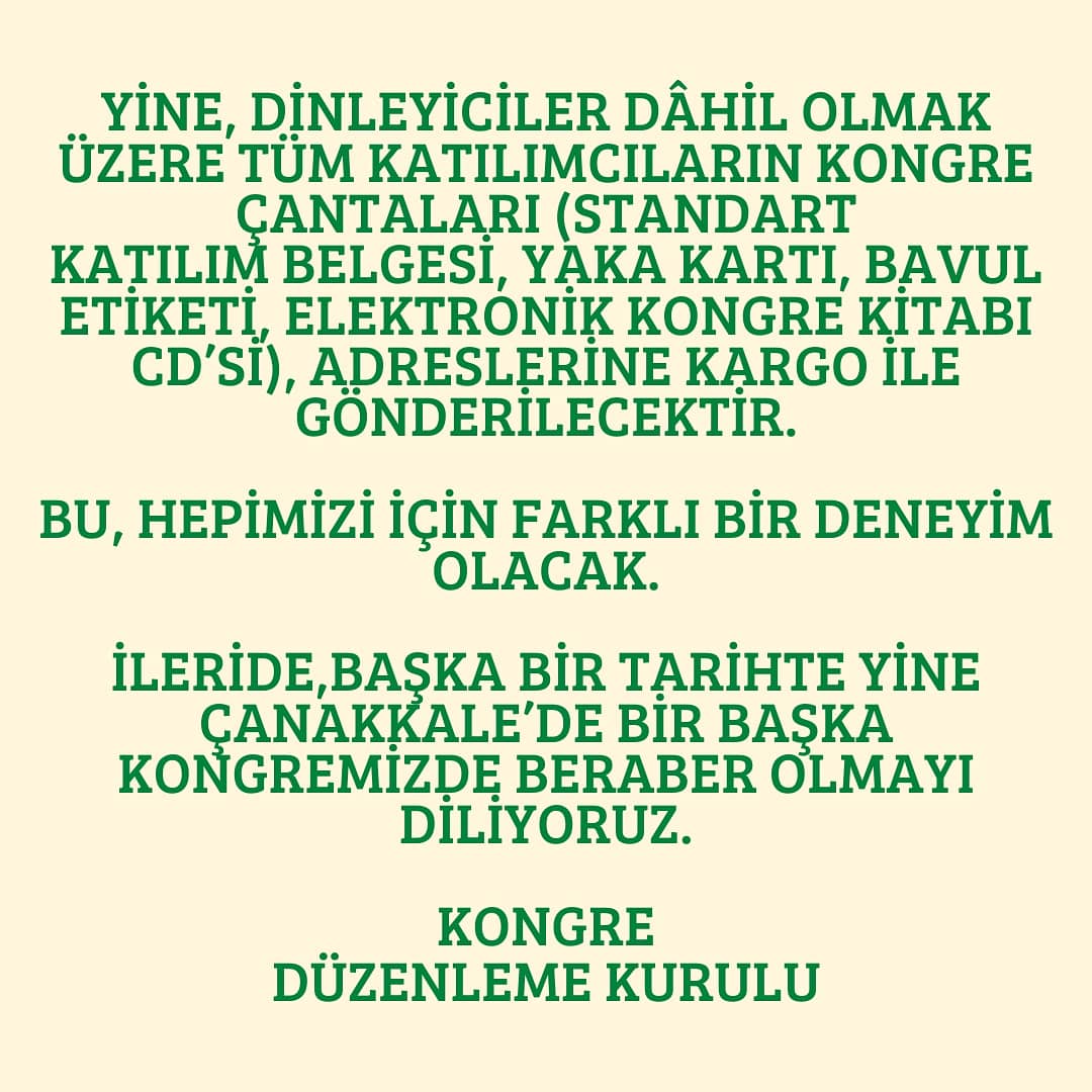 Merhaba,

Türkiye 13. Gıda Kongresi ile ilgili güncel Kongre Bilgilendirme Metni'ne 
gidakongresi2020.org adresinden ulaşabilirsiniz.