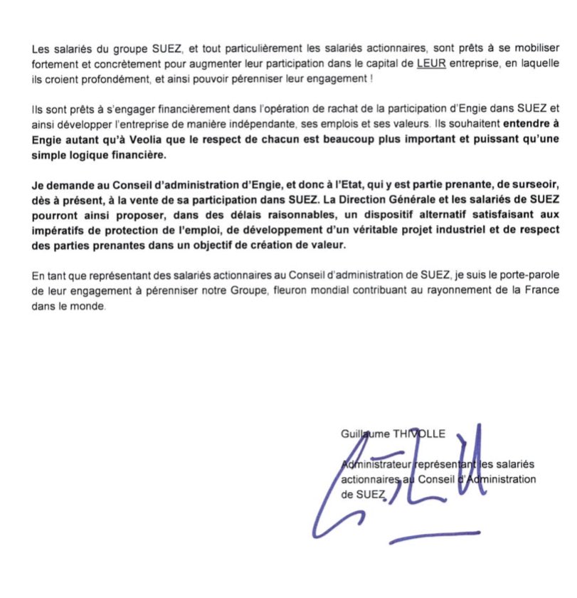 En tant qu’Administrateur représentant les salariés actionnaires au Conseil de <a href="/suez/">SUEZ</a>, faire entendre leur voix me paraît important. Nos mots doivent porter dans ce contexte d agression hostile #alwayssuez #emploi #veolia #environnement #mobilisation