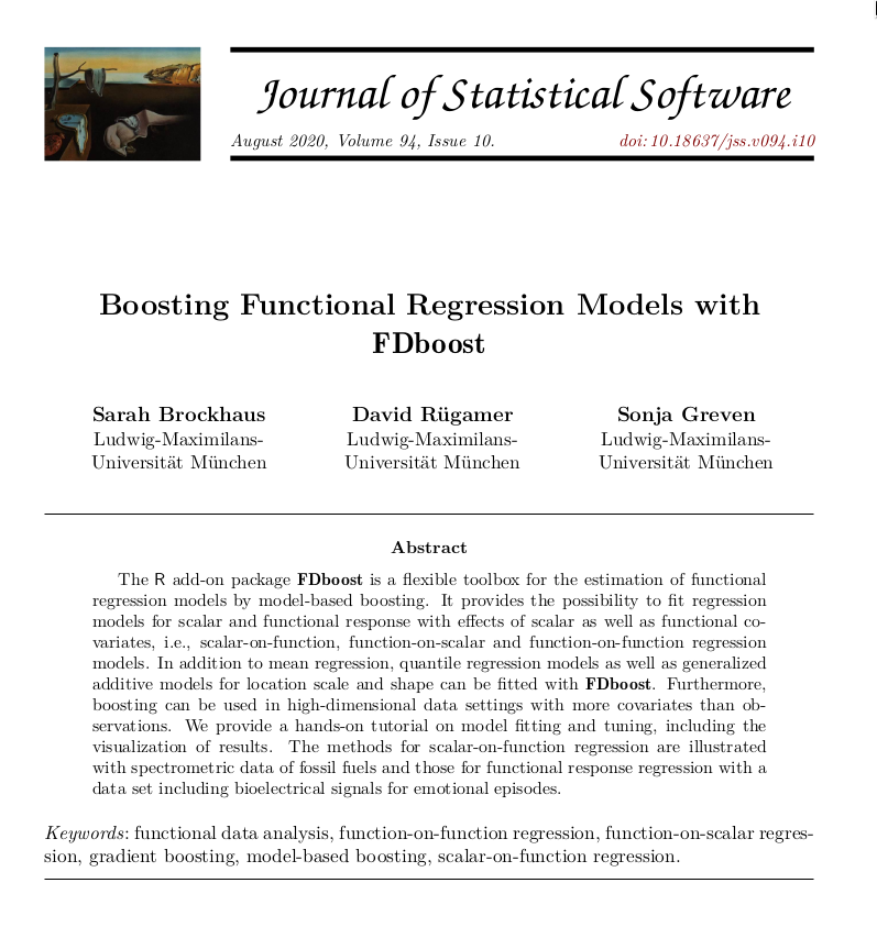 AchimZeileis's tweet image. New in @jstatsoft: #Boosting #functionaldata regression models with #rstats pkg "FDboost".
By Sarah Brockhaus, David Rügamer, Sonja Greven
doi.org/10.18637/jss.v…